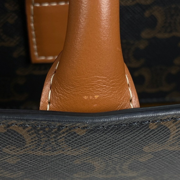 Celine Small Vertical Hippo Shoulder Bag Triomphe Tote Canvas Tan Brown - Picture 6 of 7